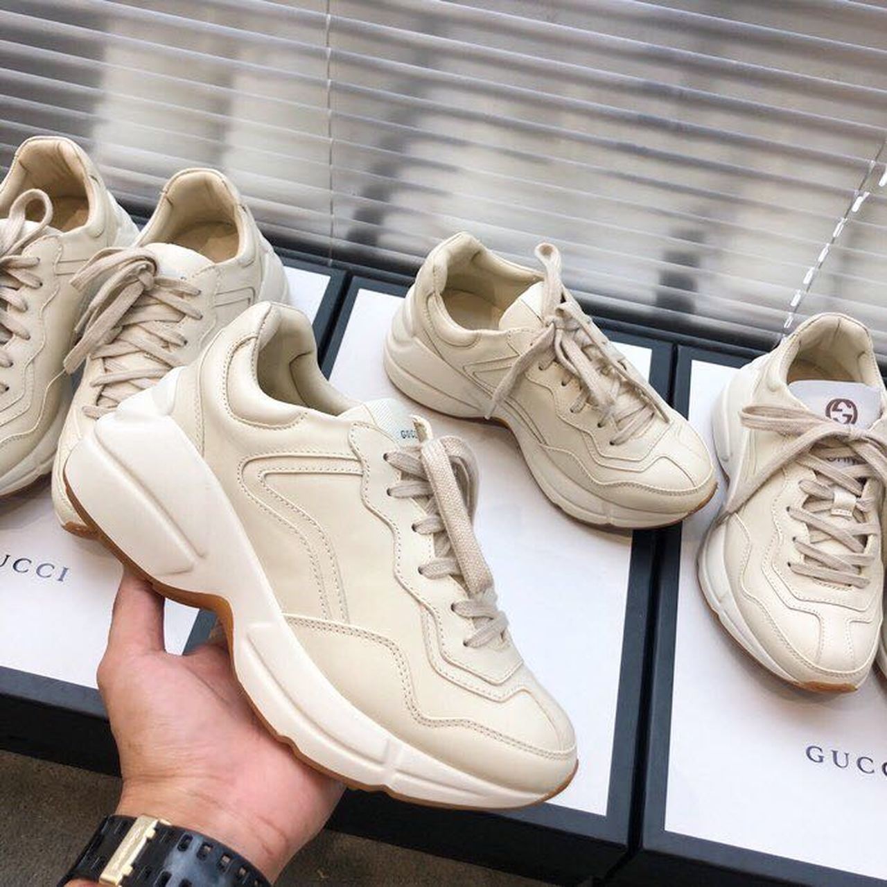Gucci Rhyton Unisex Dad Sneakers White For Women GG