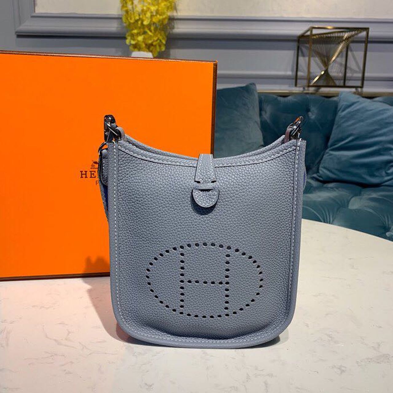 Hermes Mini Evelyne Grey For Women 7in/18cm