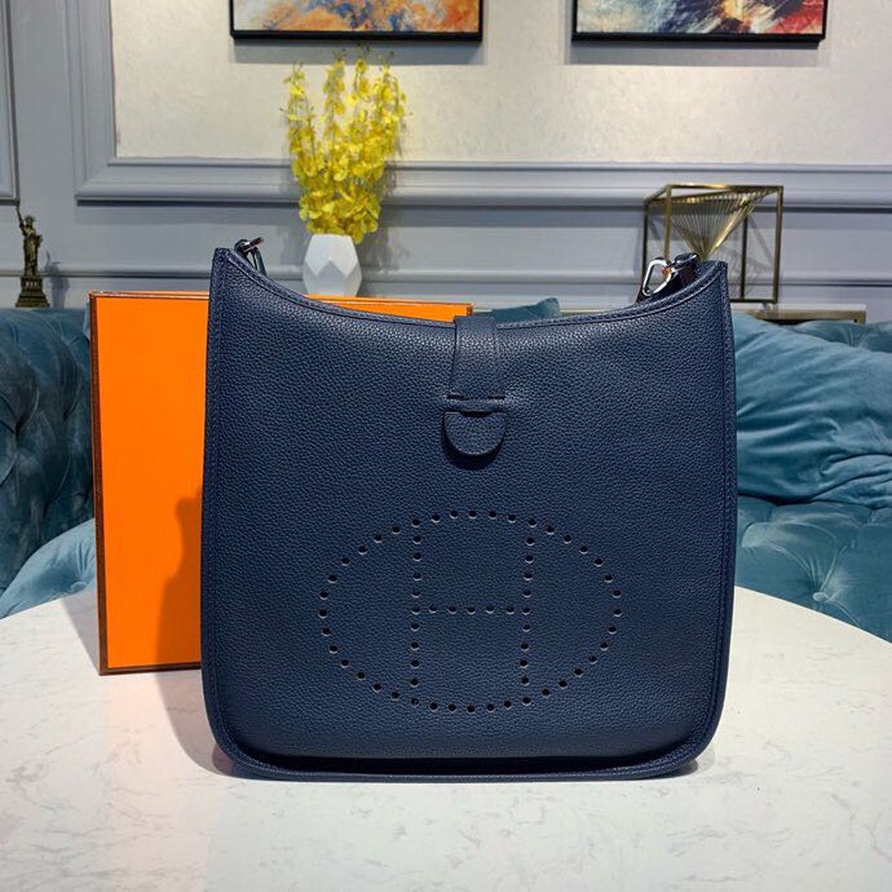 Hermes Evelyne III GM Bag Navy Blue For Women 11.8in/30cm