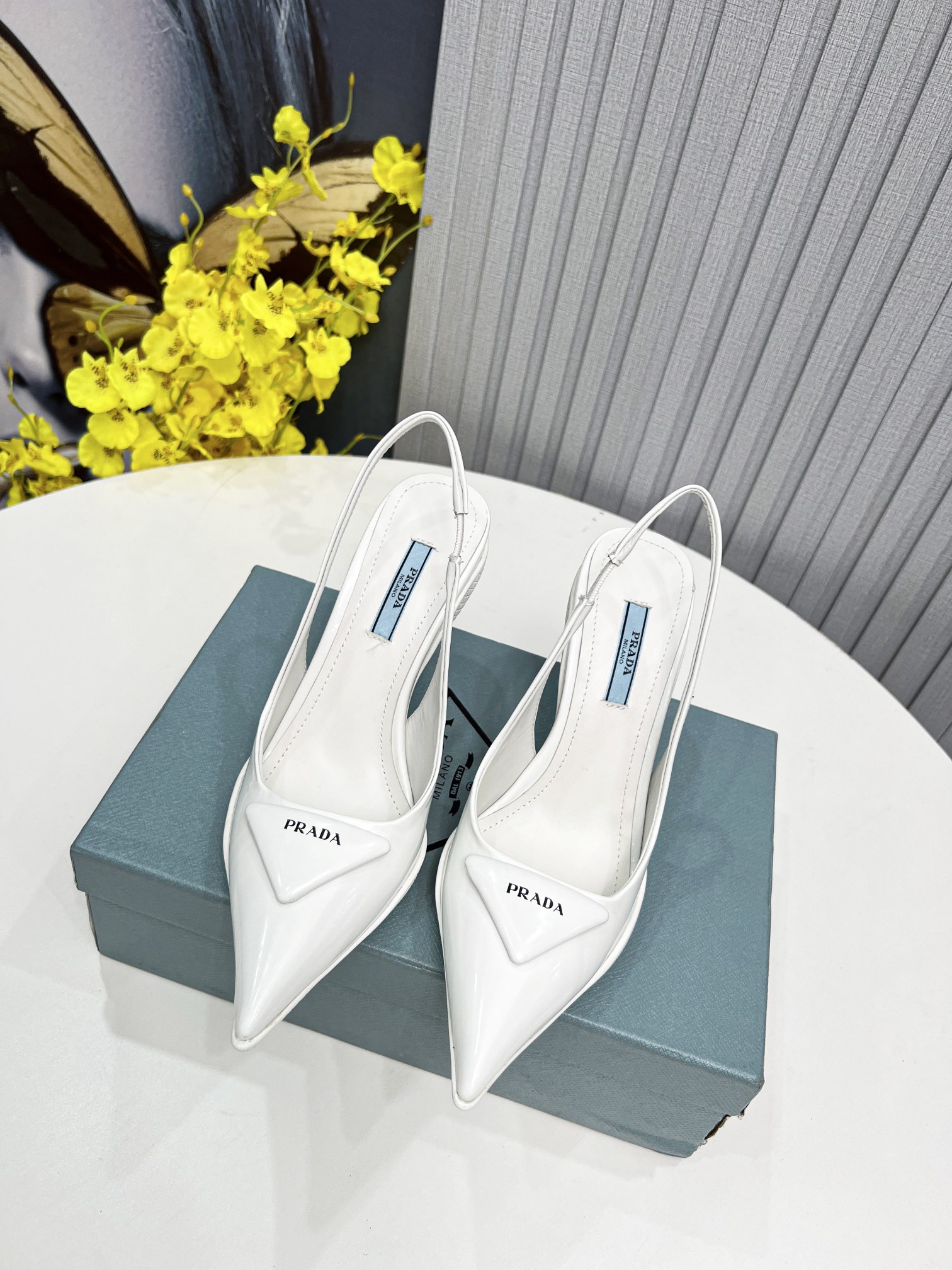 Prada Brushed Slingback Pumps White For Women Prada 