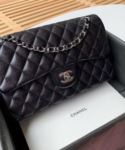 Chanel Classic Handbag Silver Hardware Black For Women, Women’s Bags, Shoulder And Crossbody Bags 10.2in/26cm A01112