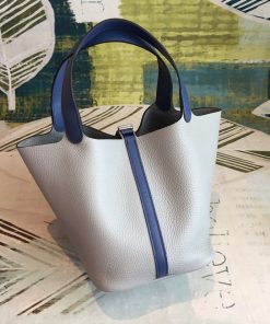Hermes Picotin Lock 18 Bag Grey/Navy Blue With Silver-Toned Hardware For Women, Women’s Handbags 7.1in/18cm