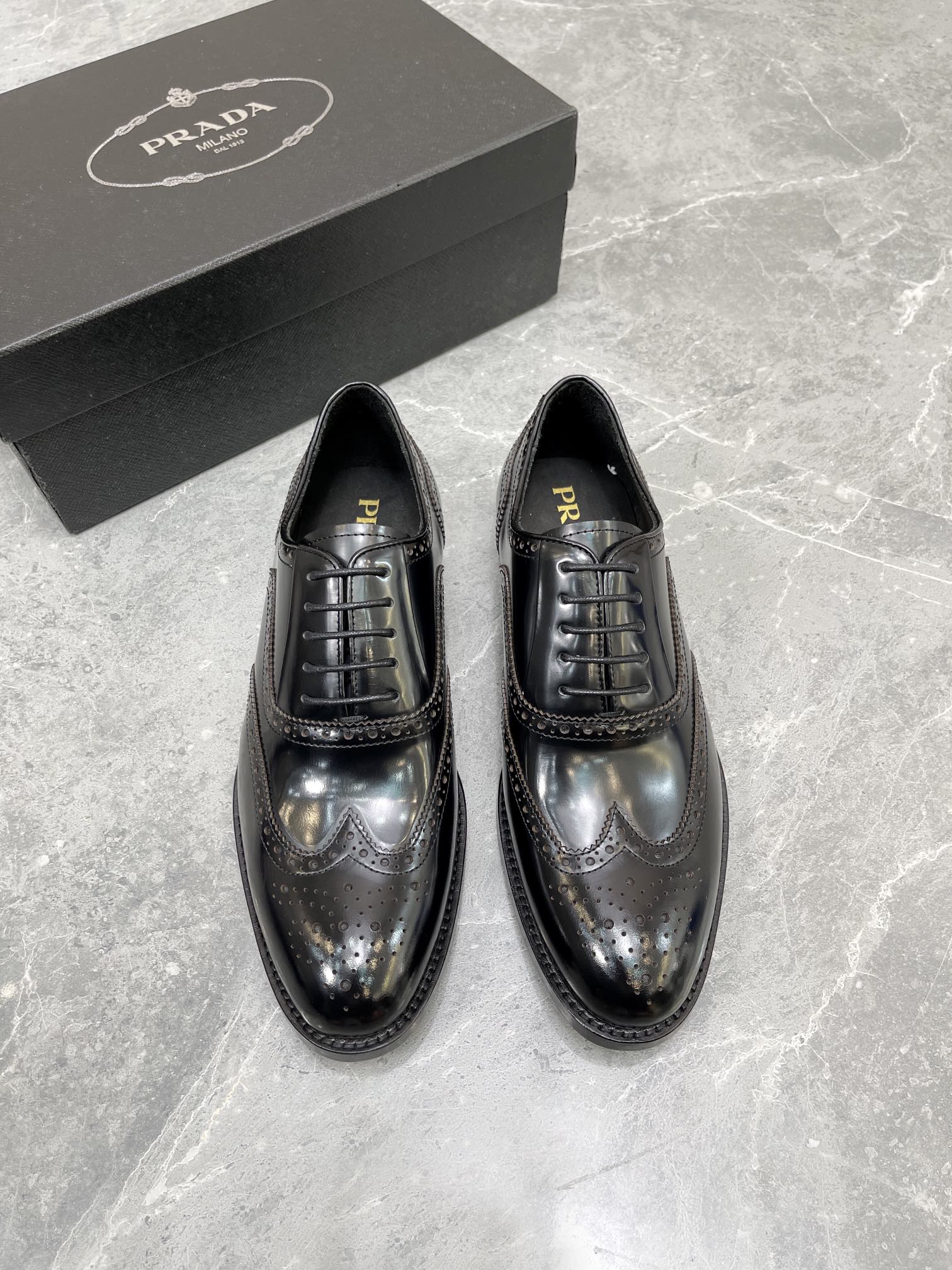 Prada Brushed Oxford Shoes Shiny Black For Men 1in/25mm Prada