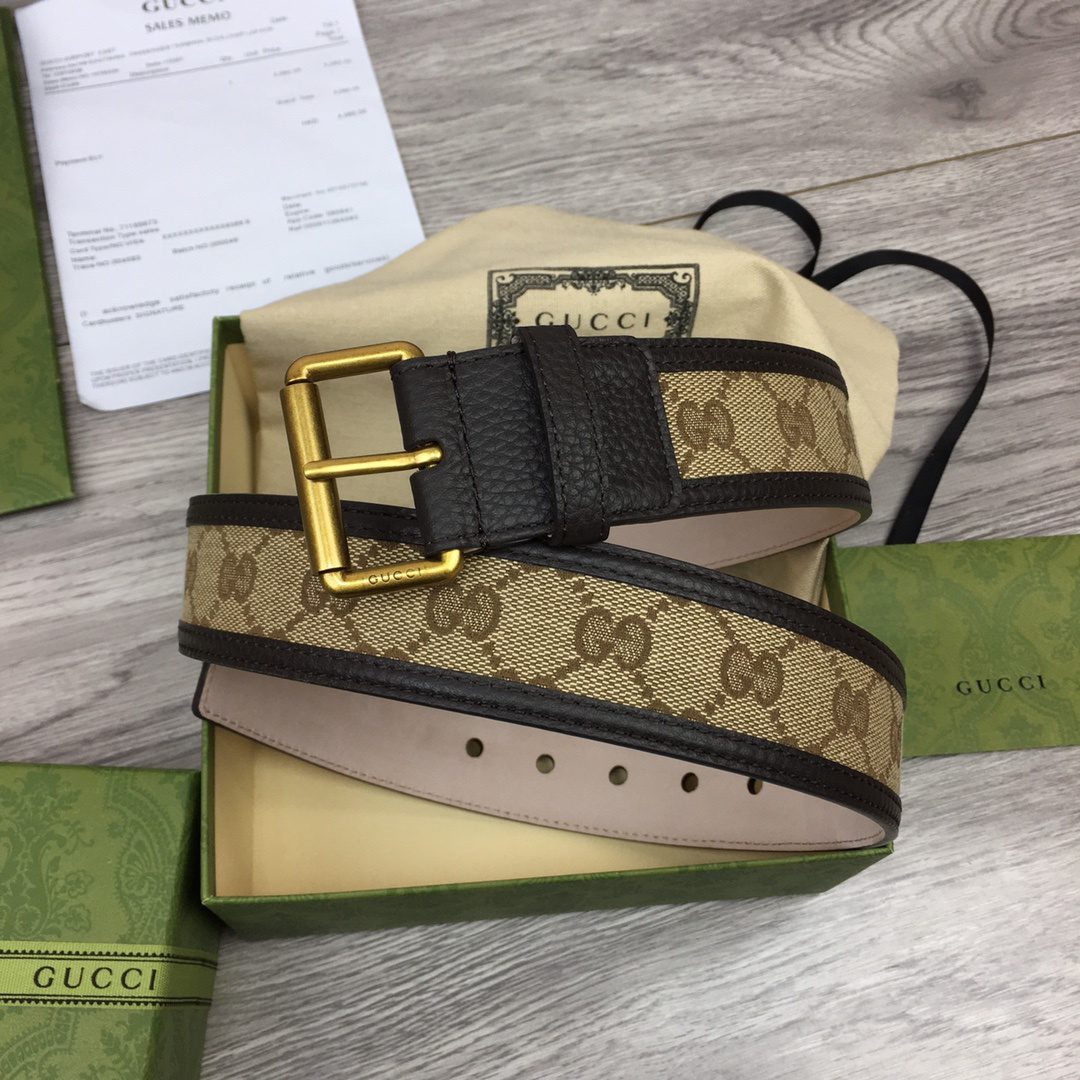 GUCCI Supreme Belt With Square Buckle Beige/Ebony Gucci Supreme For Women, Women Belt