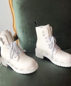 Fendi FFreedom Lace-Up Biker Combat Boots Grained Calfskin Leather Fall/Winter 2020 Collection, White