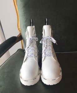 Fendi FFreedom Lace-Up Biker Combat Boots Calfskin Leather Fall/Winter 2020 Collection, White