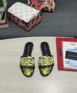 Dolce & Gabbana Jacquard Slides With DG Logo Black For Women DG Shoes