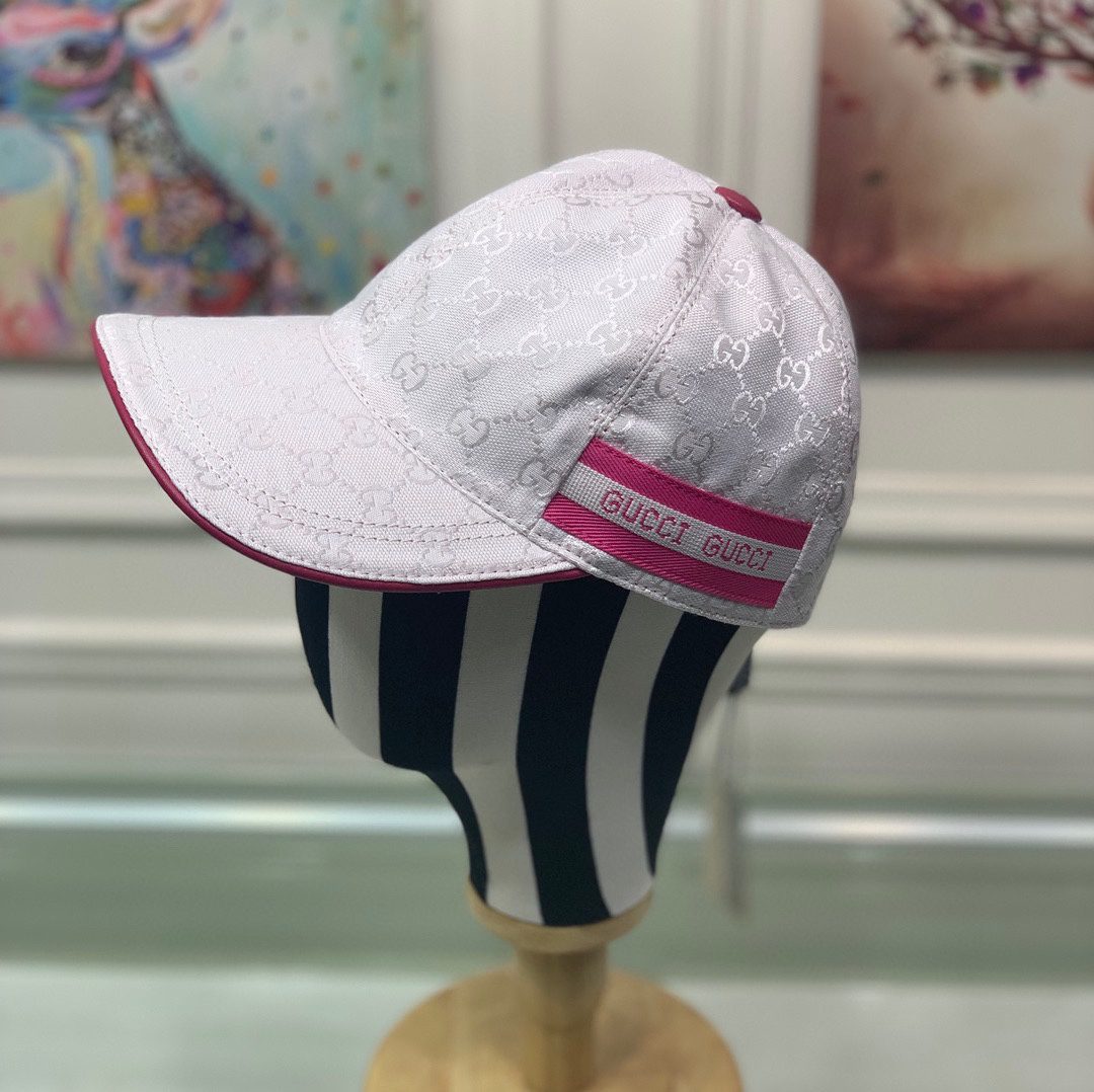 Gucci Original Gucci Canvas Baseball Hat With Web Pink Gucci Hat