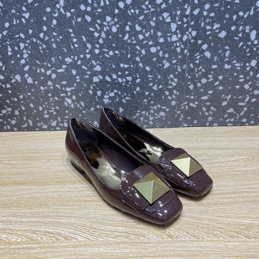 Valentino Garavani One Stud Patent Ballet Flats Brown For Women