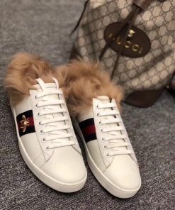 Gucci Ace Bee Fur Embroidered Sneaker 429446 Calfskin Leather Spring/Summer Collection, White