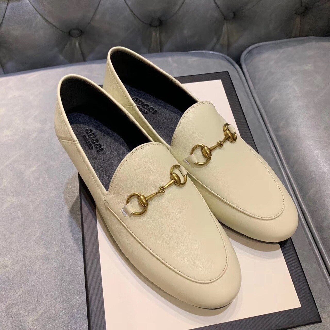 Gucci Jordaan Loafers White For Women GG