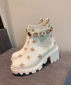 Gucci Ankle Boot With Belt Star And Bee White For Women GG
