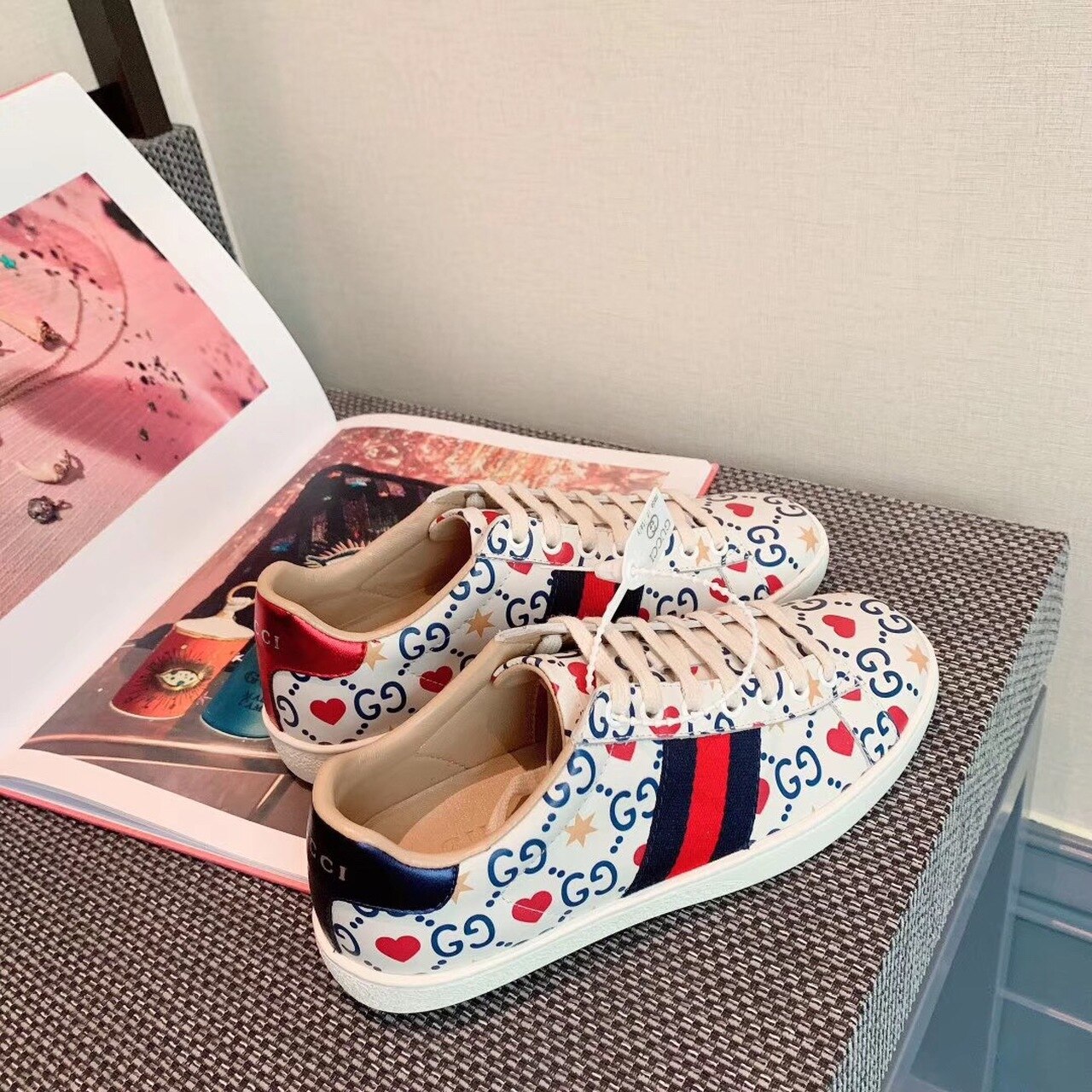 Gucci Women’s Ace Gucci Supreme Sneaker By Canvas Fabric White For Women