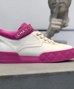 Chanel Strap Sneakers Lambskin Leather G34967 Fall/Winter 2019 Collection, White/Dark Pink