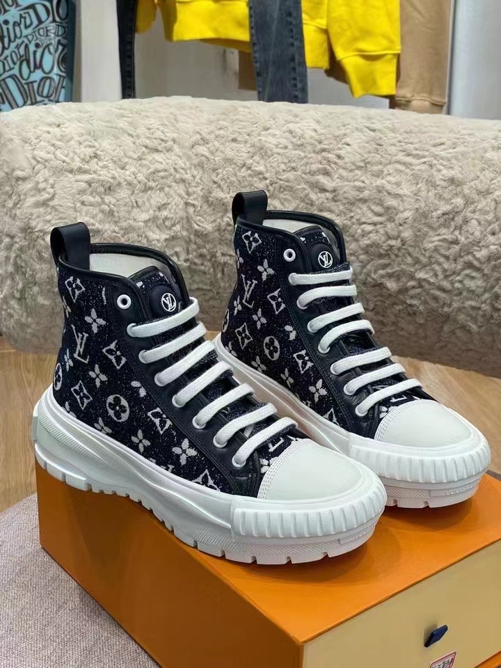 Louis Vuitton Squad Sneaker Boots Monogram Denim Black For Women LV