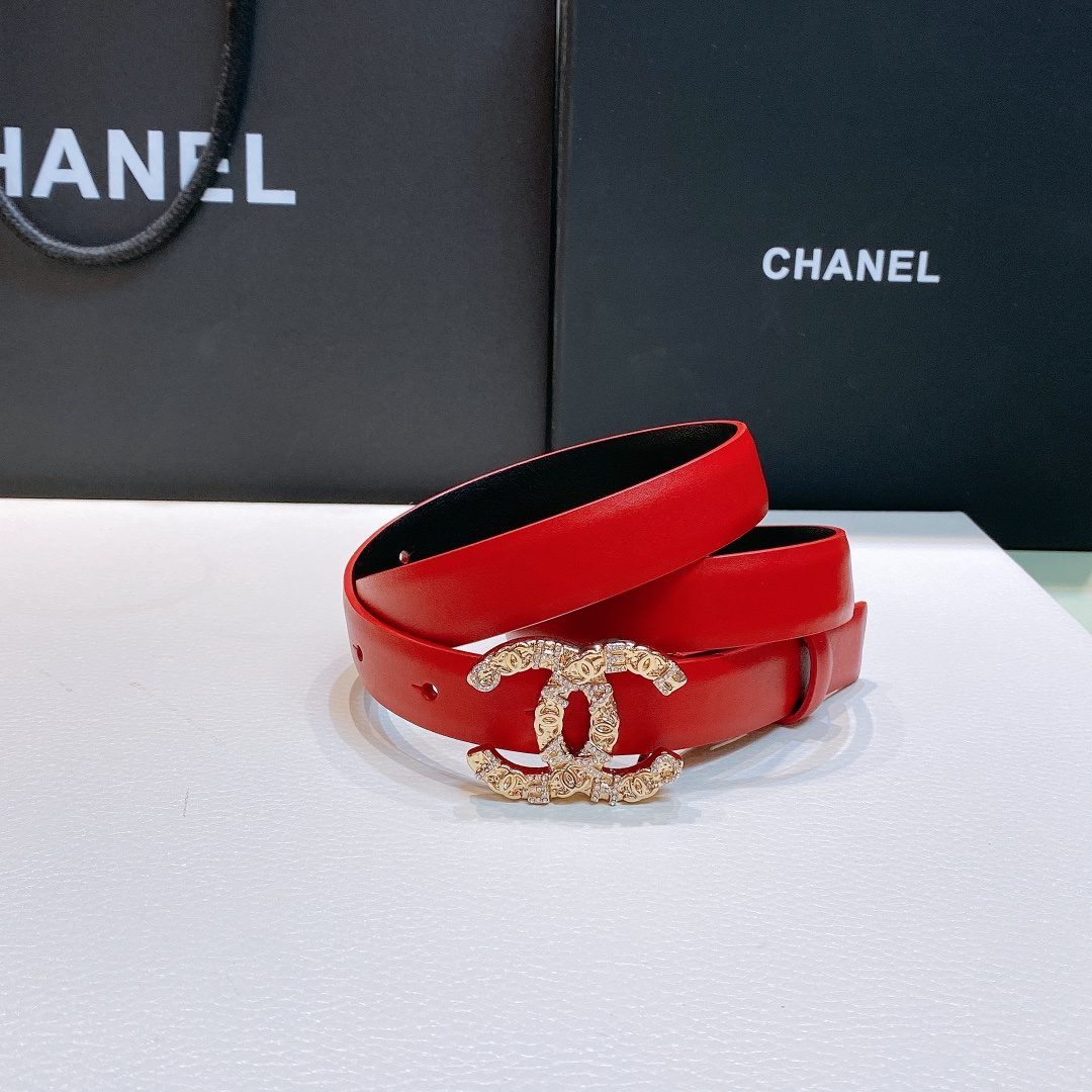 Chanel Belt With Double C Buckle Red Gold-Toned Metal Women Belt