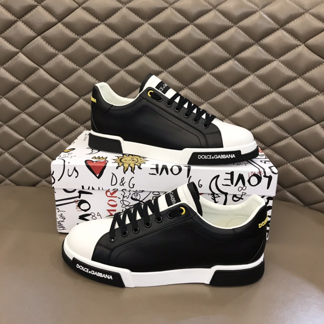 Dolce & Gabbana Nappa Portofino Sneakers Black For Men DG Shoes