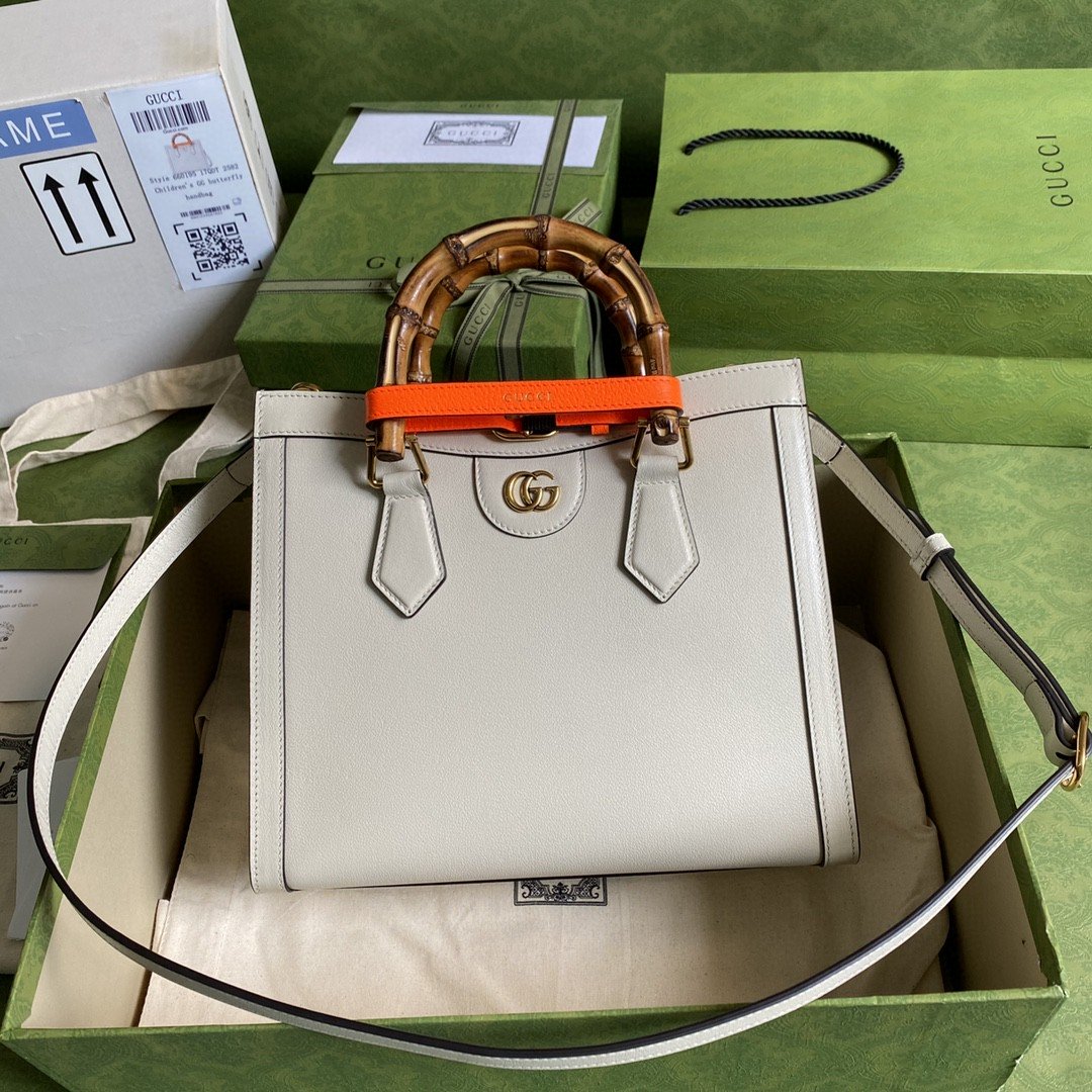 Gucci Diana Small Tote Bag White For Women 11in/27cm Gucci 702721 U3ZDT 9196