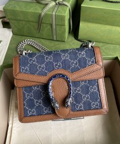 Gucci Dionysus Mini Bag Dark Blue And Ivory Eco Washed Organic Gucci Jacquard Denim Brown For Women 7.5in/19cm Gucci 421970 2KQFN 4483