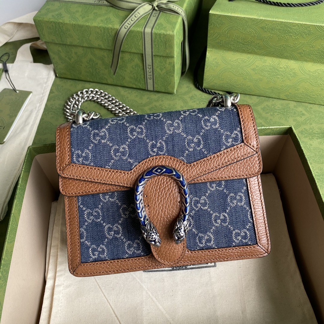 Gucci Dionysus Mini Bag Dark Blue And Ivory Eco Washed Organic Gucci Jacquard Denim Brown For Women 7.5in/19cm Gucci 421970 2KQFN 4483