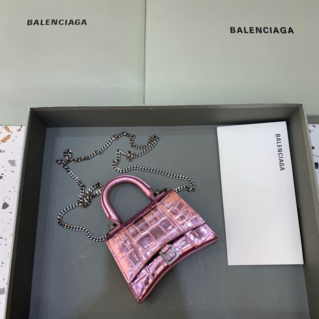 BALENCIAGA Hourglass Mini Handbag With Chain In Light Pink, For Women, Women’s Bags 4.7in/12cm