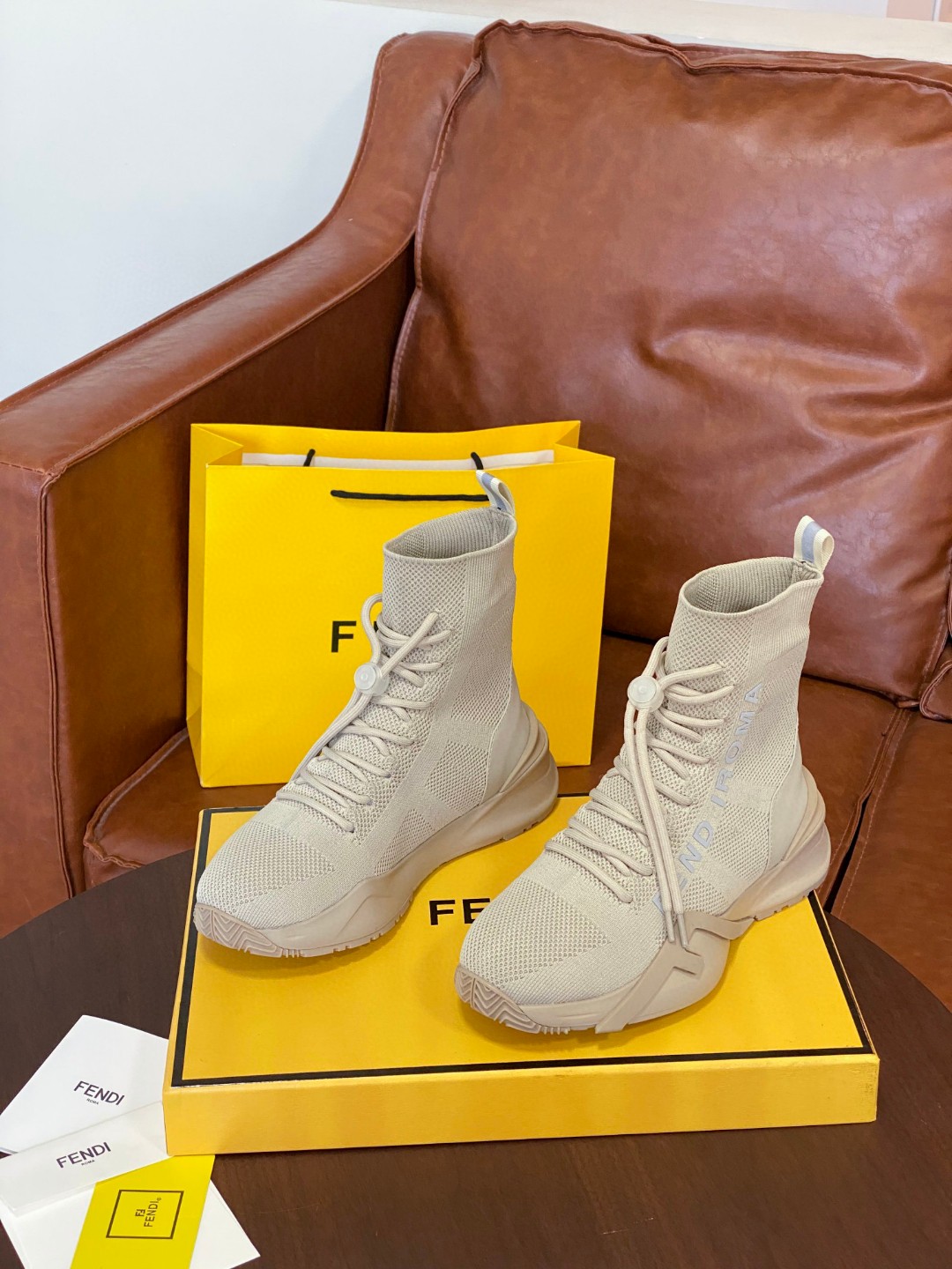 Fendi High Top Sneakers Beige For Men