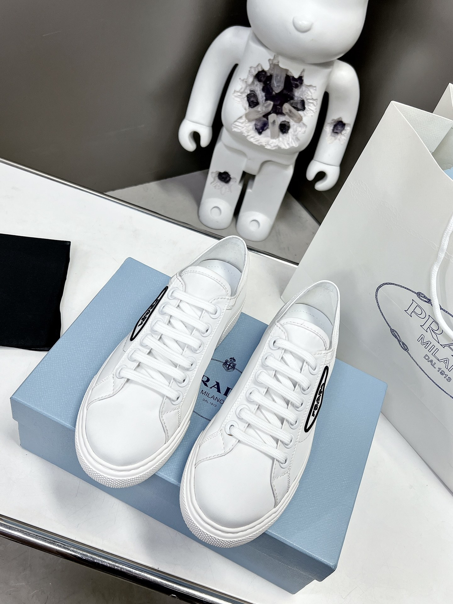Prada Macro Re-Nylon And Brushed Sneakers White For Women 1.2in/30mm Prada