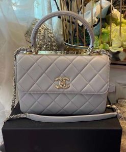 Chanel Classic Flap Bag Gold Toned Hardware Grey 9.8in/25cm
