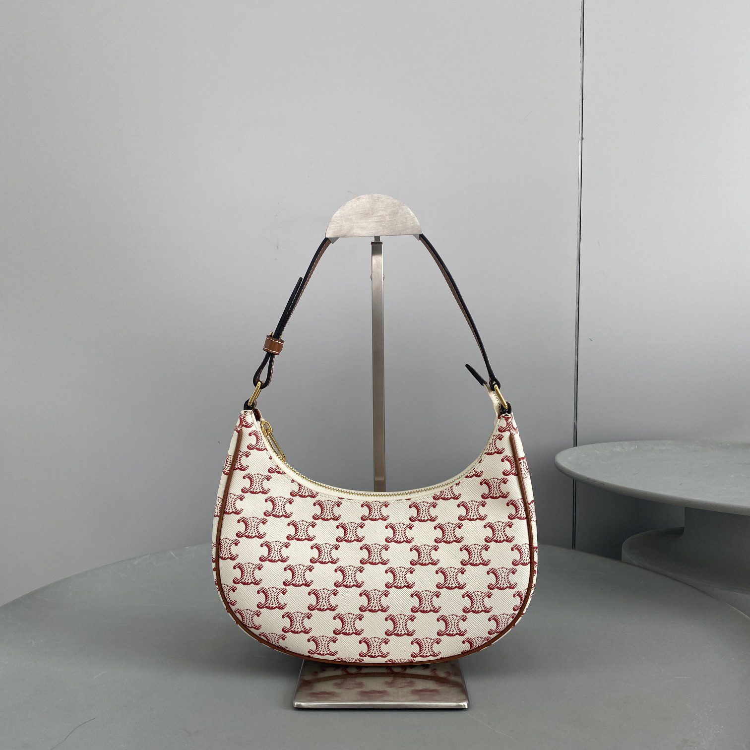 Celine Ava Bag In Triomphe Canvas White/Red For Women 9in/23.5cm 