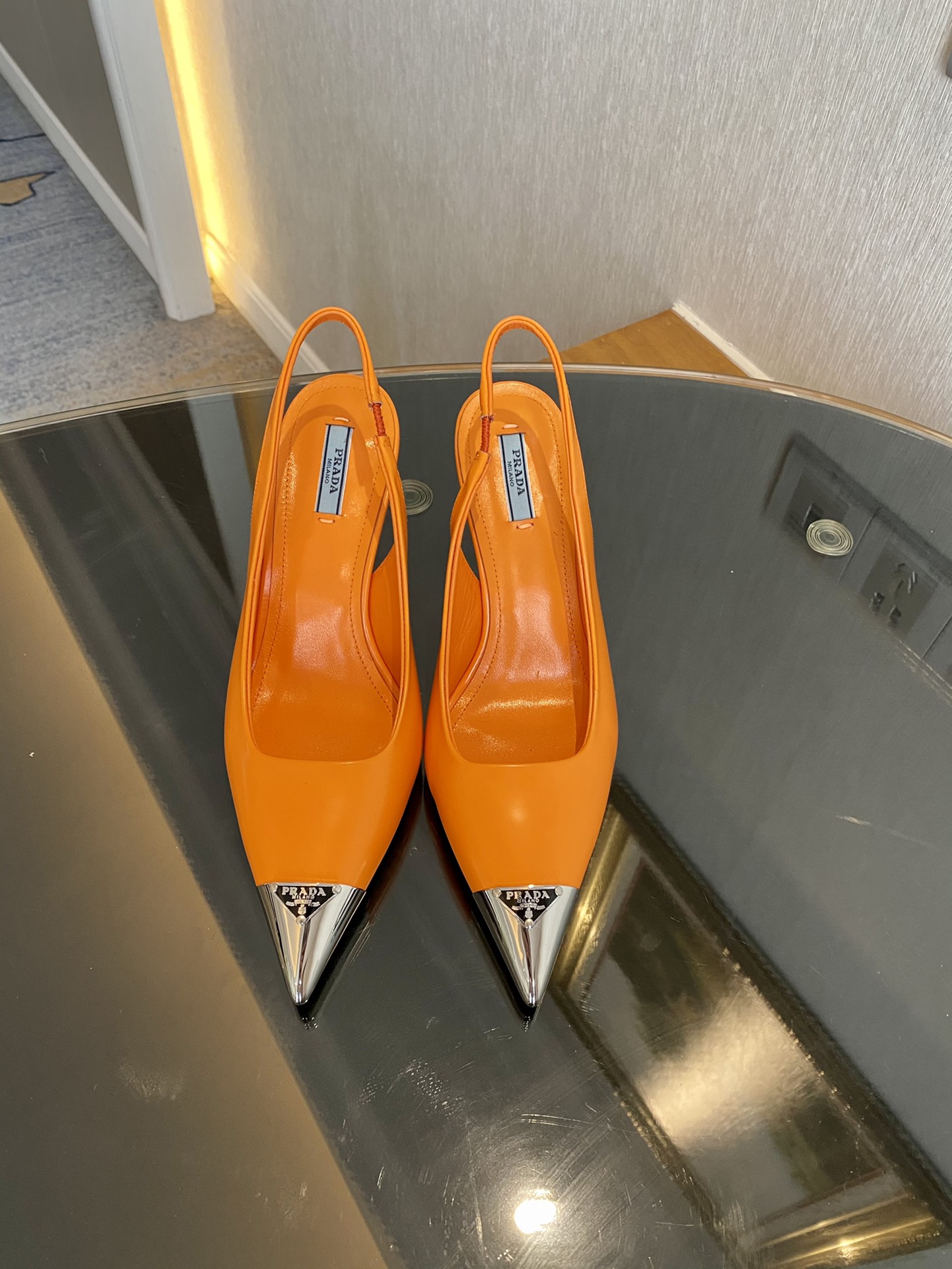 Prada Brushed Slingback Pumps Orange For Women 2.9in/75mm Prada 