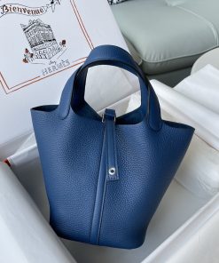 Hermes Picotin Lock 18 Bag Navy Blue For Women, Women’s Handbags 7.1in/18cm