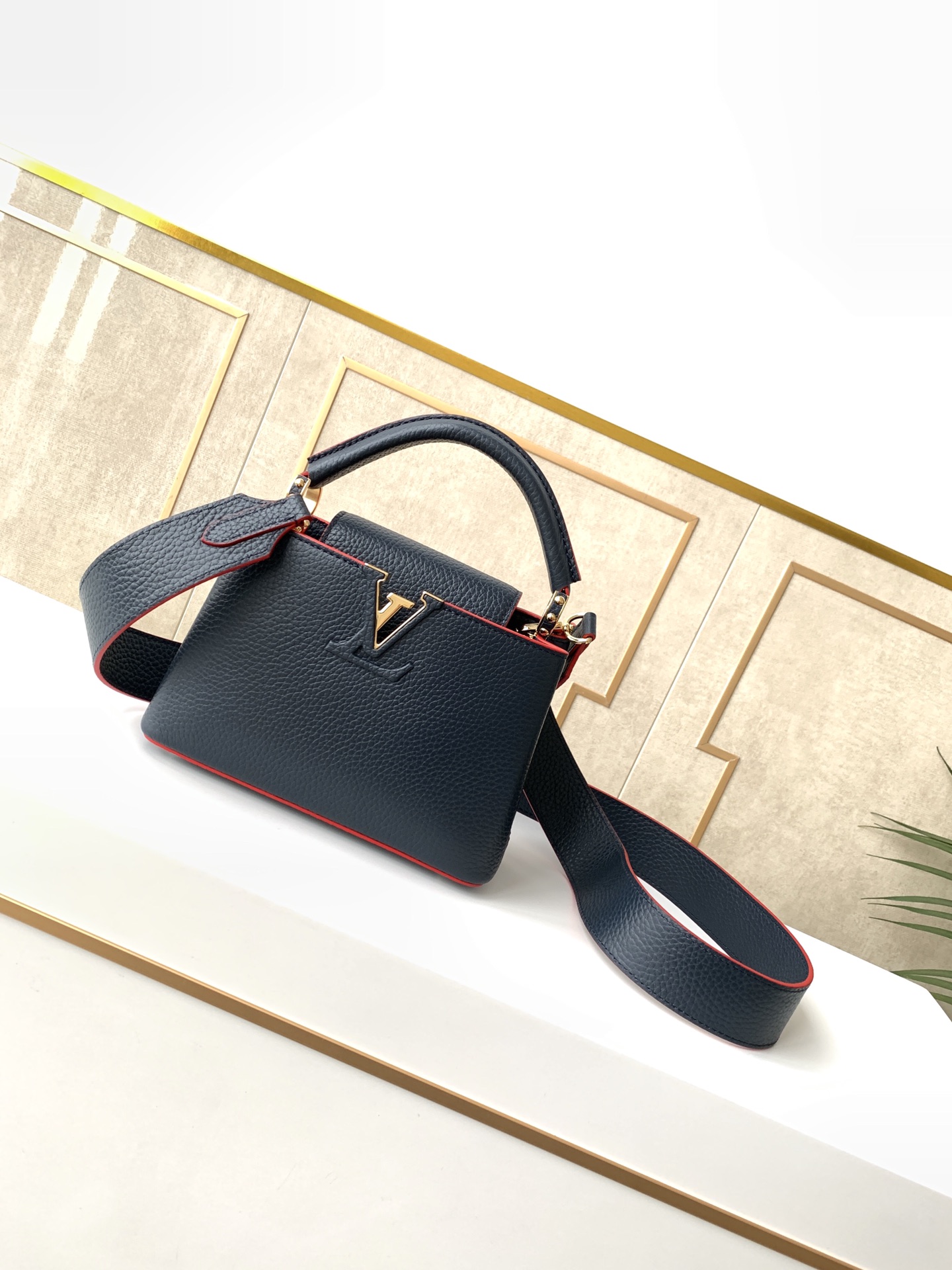 Louis Vuitton Capucines Mini Taurillon Navy Blue For Women, Women’s Handbags, Shoulder And Crossbody Bags 8.3in/21cm LV