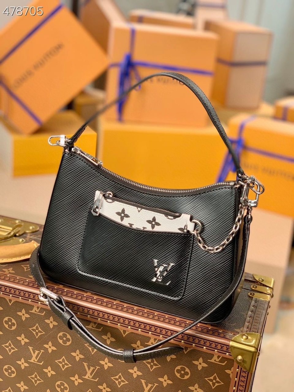 Louis Vuitton Marelle Tote MM Epi Black For Women, Women’s Handbags, Shoulder And Crossbody Bags 11.8in/30cm LV M59954