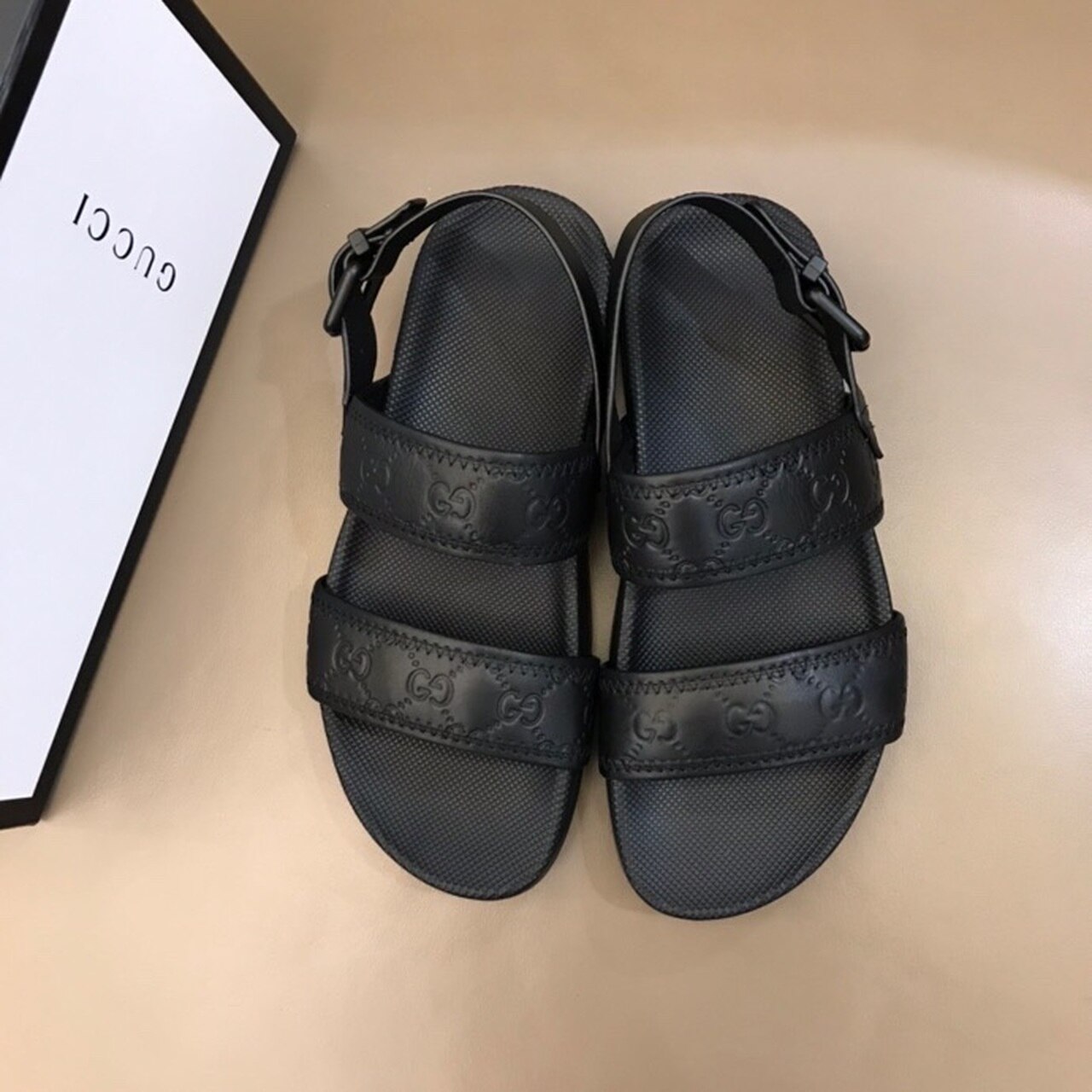 Gucci GGssima Double Strap Sandals Black For Women GG