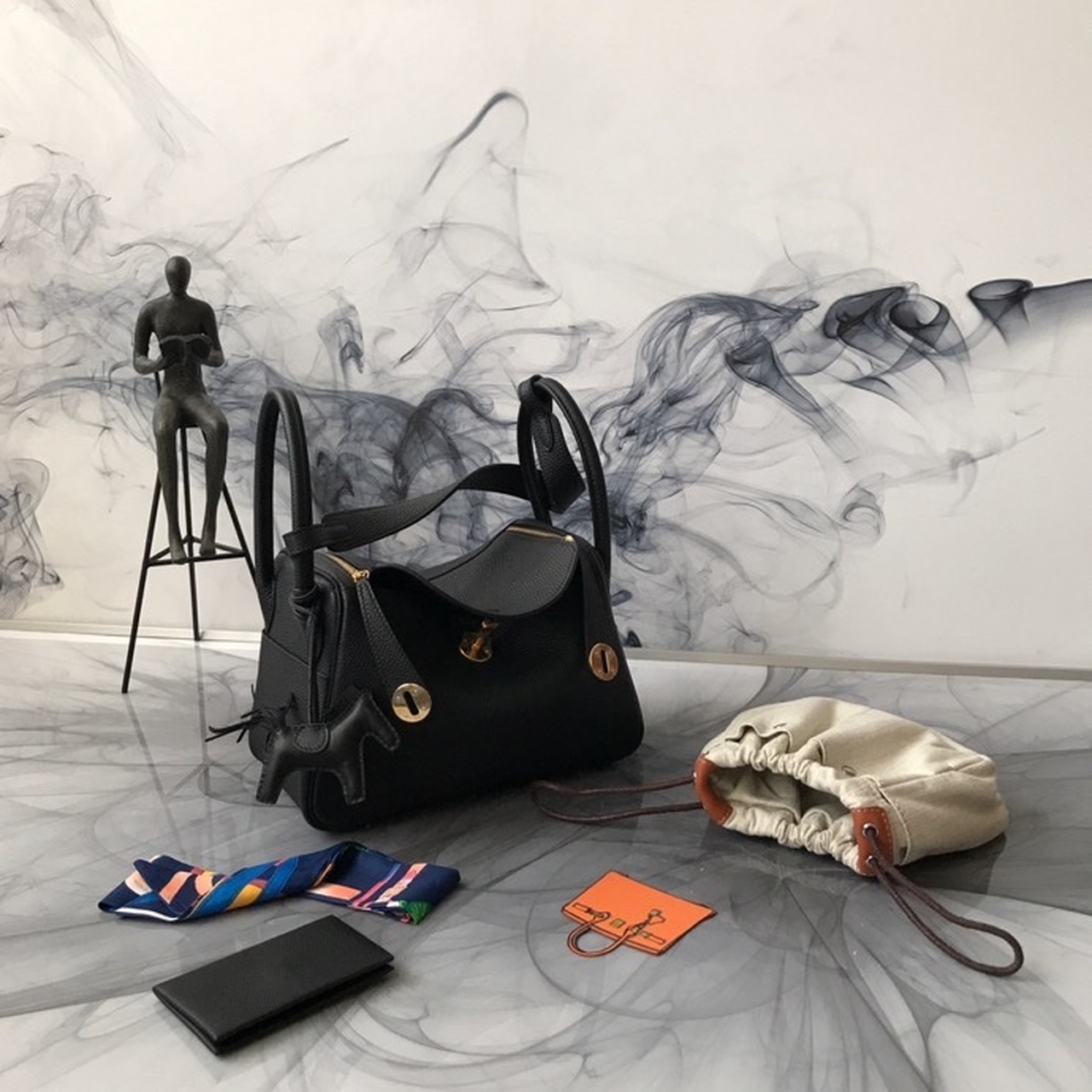 Hermes Lindy Clemence Bag Black For Women, Women’s Handbags, Shoulder And Crossbody Bags 10.2in/26cm