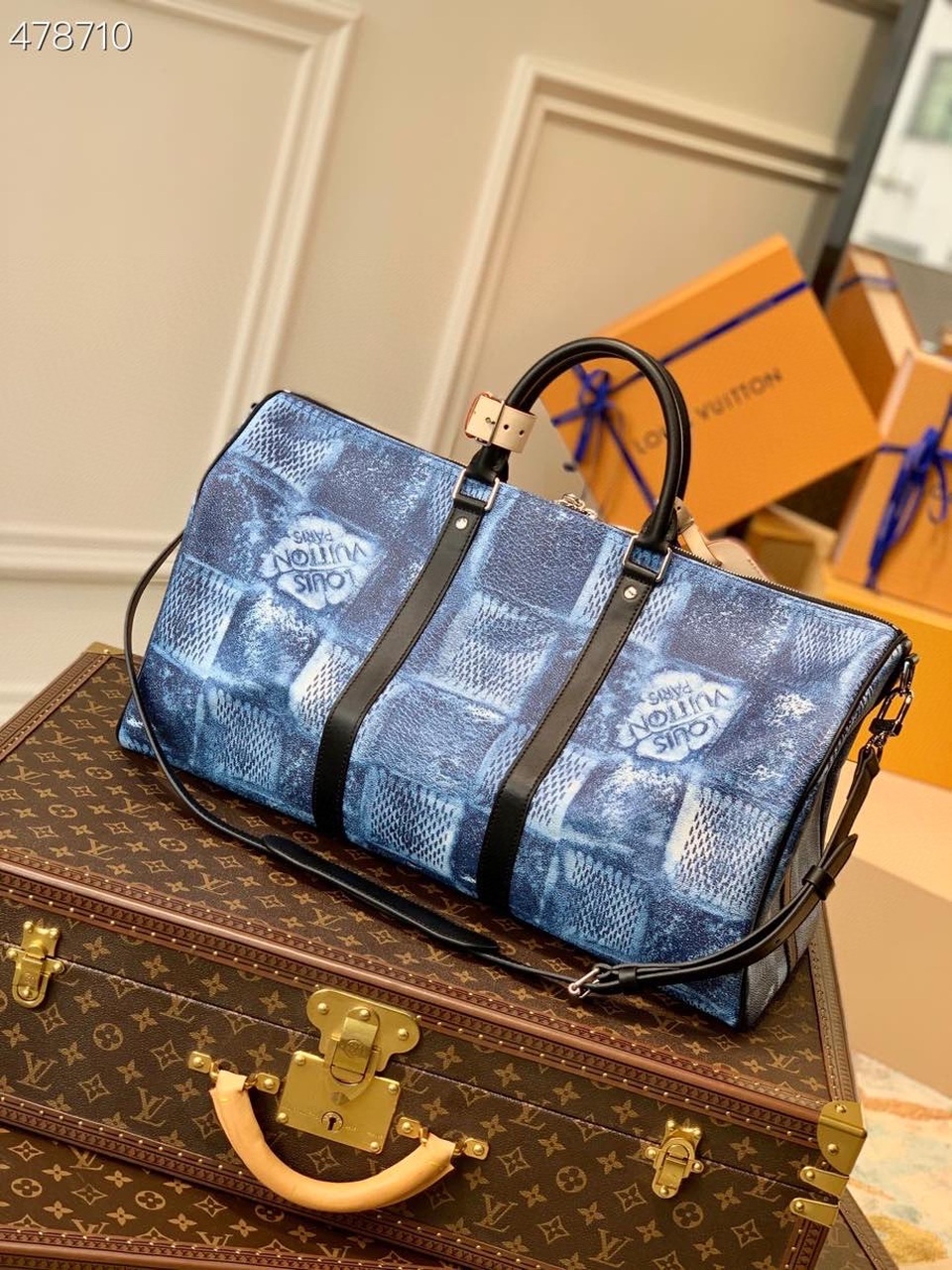 Louis Vuitton Keepall Bandouliere 50 Damier Salt Canvas Ocean Blue For Men, Men’s Bags, Travel Bags 19.7in/50cm LV N50059