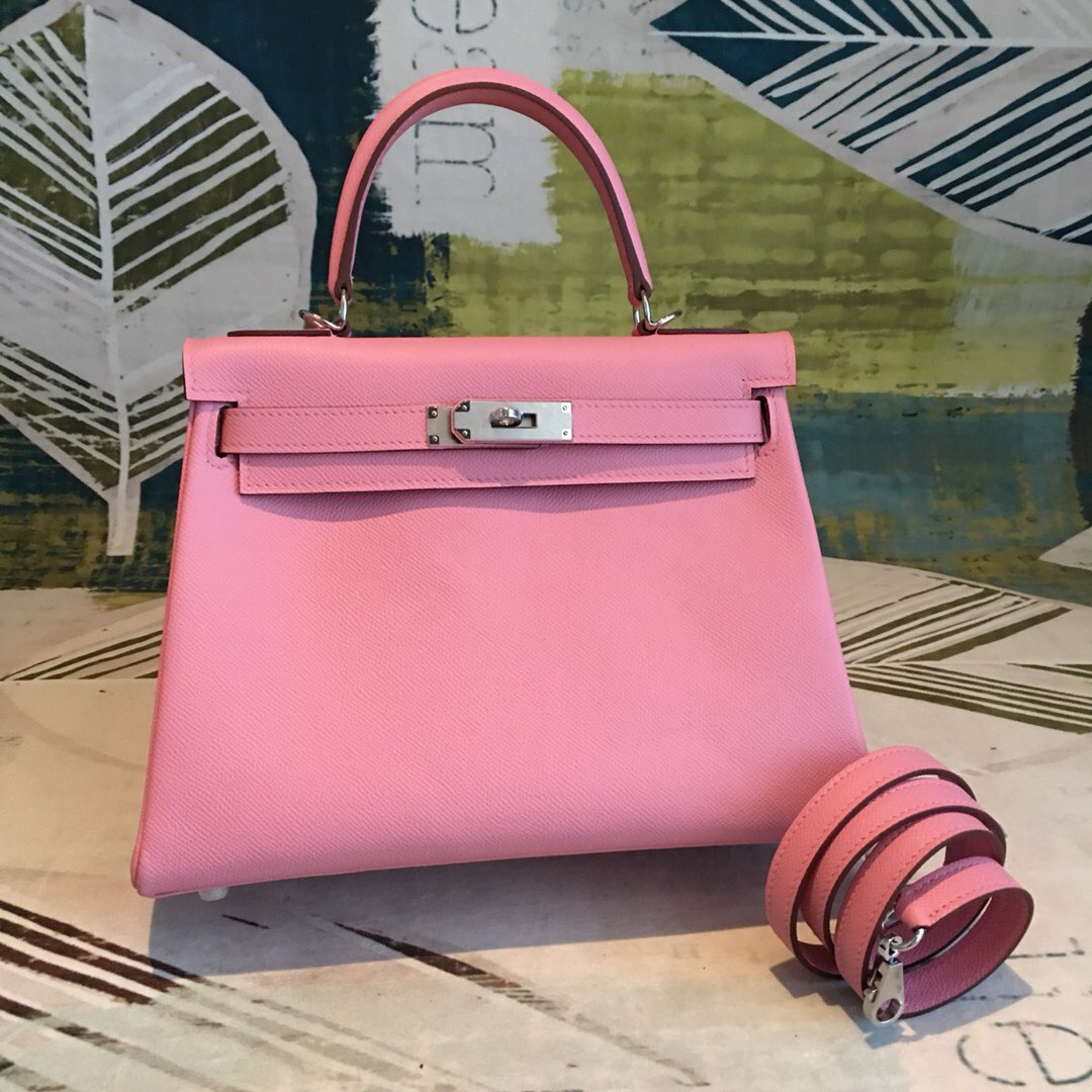 Hermes Kelly 28 Mauve Sylvestre Epsom Bag With Sliver Toned Harware For Women, Women’s Handbags, Shoulder Bags 11in/28cm