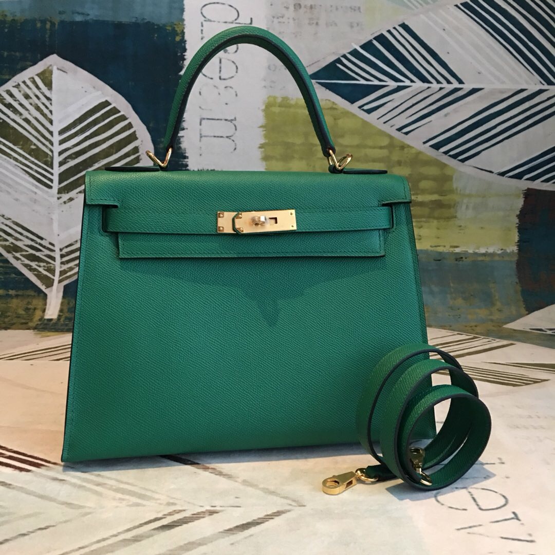 Hermes Kelly 28 Vert Jade Green Bag For Women, Women’s Handbags, Shoulder Bags 11in/28cm