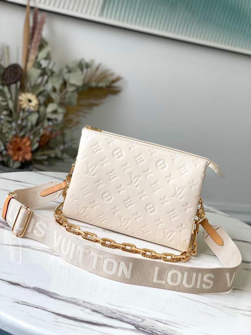 Louis Vuitton Coussin PM Monogram-Embossed Puffy Cream For Women, Women’s Handbags, Shoulder And Crossbody Bags 10.2in/26cm LV M57793