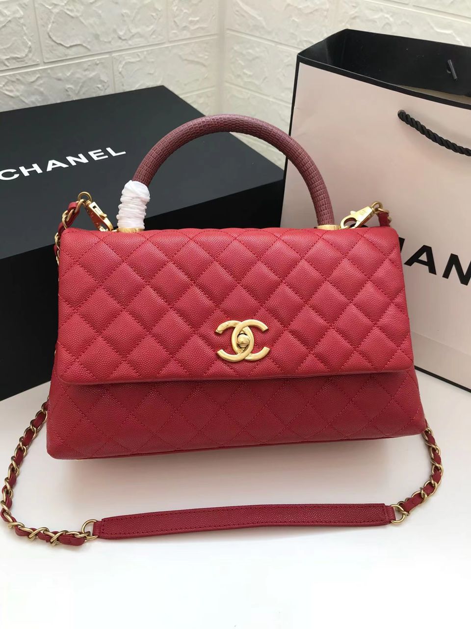 Chanel Large Flap Bag With Top Handle Red For Women, Women’s Handbags, Shoulder And Crossbody Bags 11in/28cm A92991