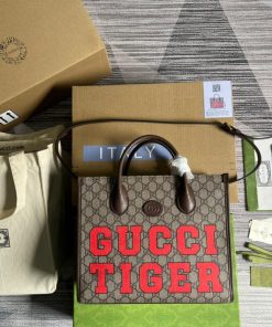 Gucci Tiger Gucci Medium Tote Bag Beige And Ebony Gucci Supreme Canvas Brown For Women 14.8in/37.6cm Gucci 687827 US7EC 9396