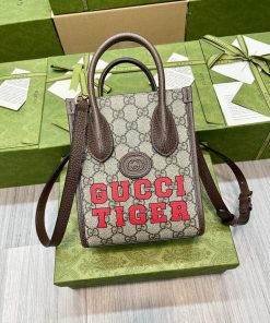 Gucci Tiger Gucci Mini Tote Bag Beige And Ebony Gucci Supreme Canvas Brown For Women 7.8in/20cm Gucci 671623 US7EC 9396
