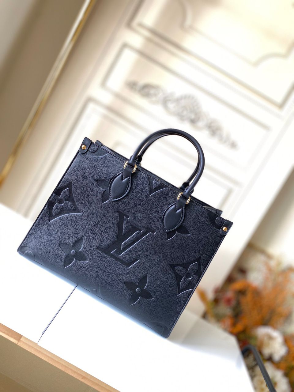 Louis Vuitton Onthego MM Monogram Empreinte Tote Bag Black For Women 35cm LV M45595