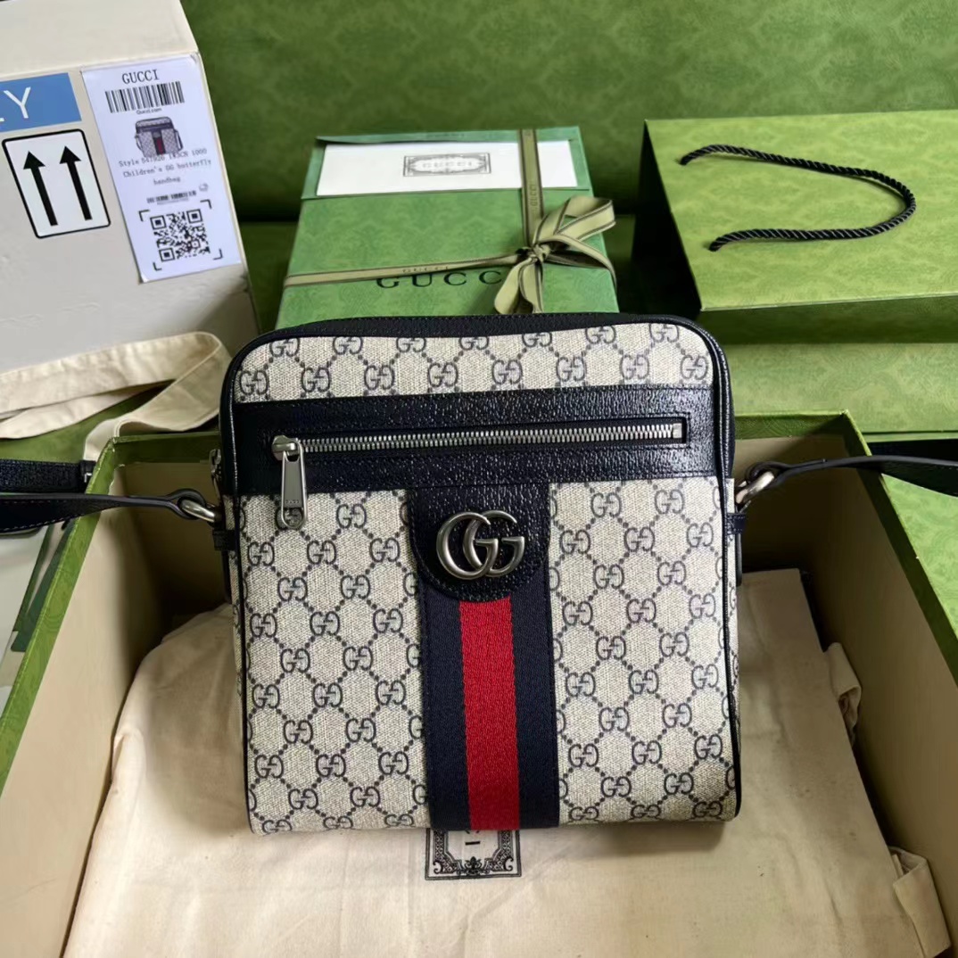 Gucci Ophidia Gucci Small Messenger Bag Beige And Blue Gucci Supreme Canvas Beige For Women 9.5in/23cm Gucci 547926 96IWN 4076