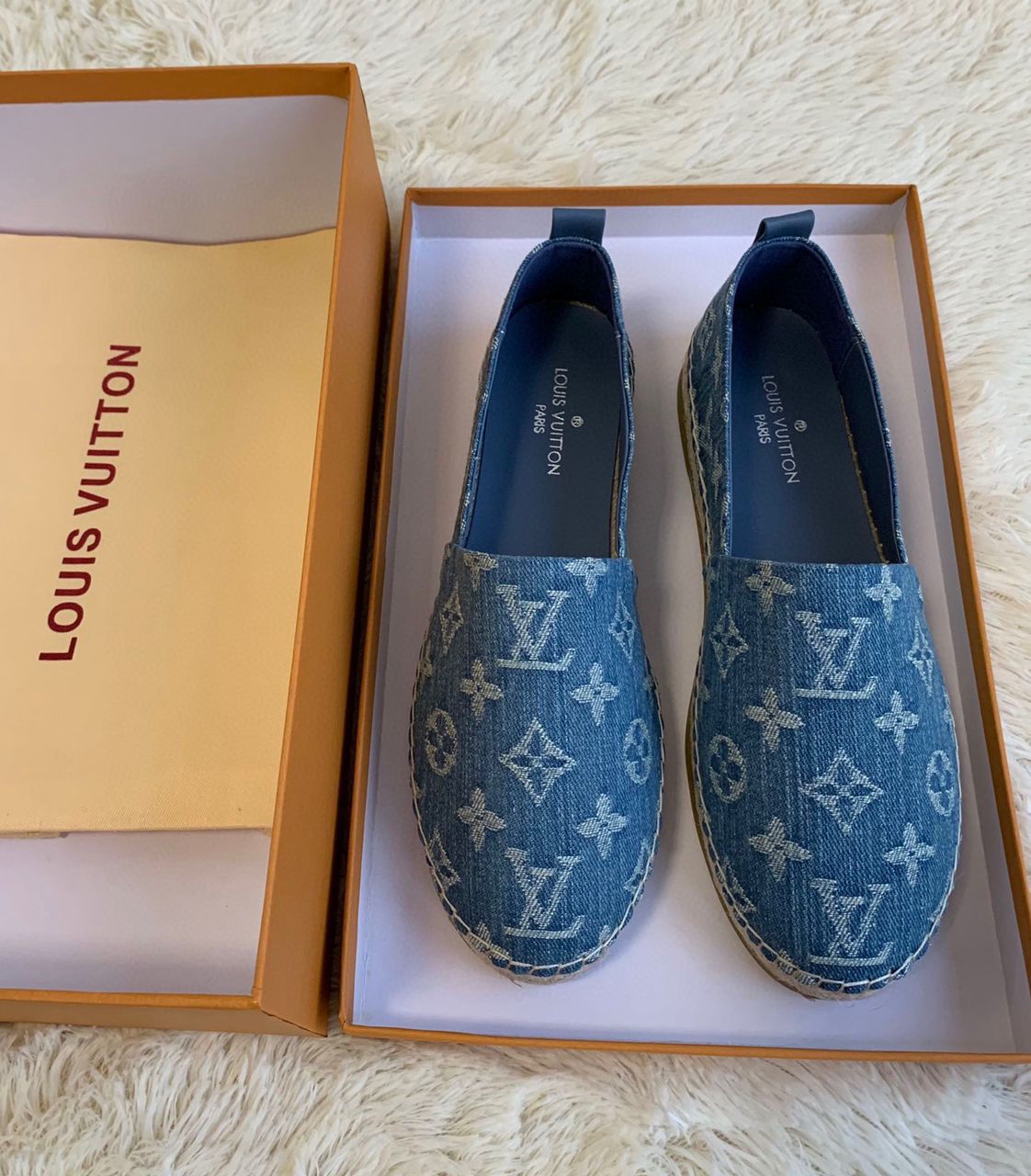 Louis Vuitton Starboard Flat Espadrille Monogram Denim Navy Blue For Women LV 1A9PUP