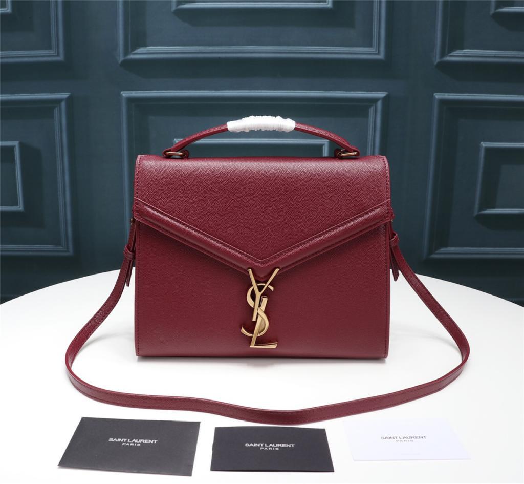Yves Saint Laurent Cassandra Medium Top Handle Bag In Grain De Poudre Embossed Rouge Legion For Women 9.6in/25cm 578000BOW0W6475