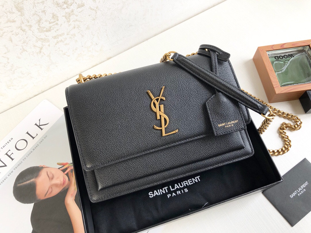 Yves Saint Laurent Sunset Medium Chain Bag Black For Women 8.6in/22cm YSL 442906D420W1000