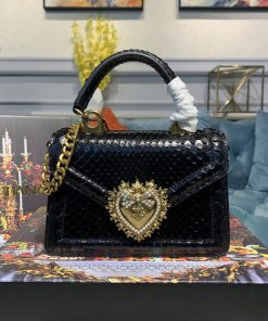 Dolce & Gabbana Small Devotion Bag In Printed Solid Pattern Black For Women 7.5in/19cm DG