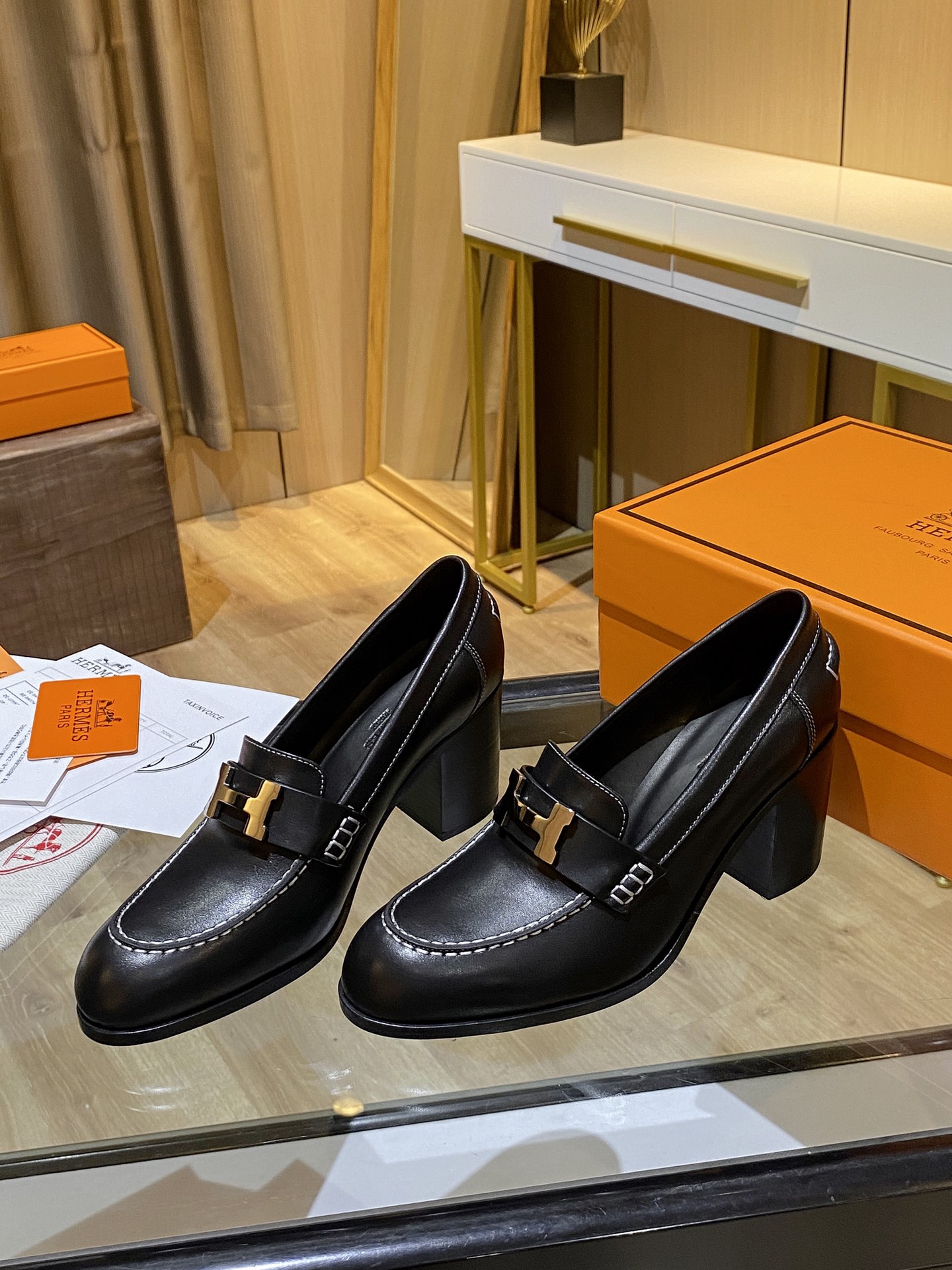 Hermes Dauphine 70 Loafer Black For Women, Women’s Shoes H212091Z