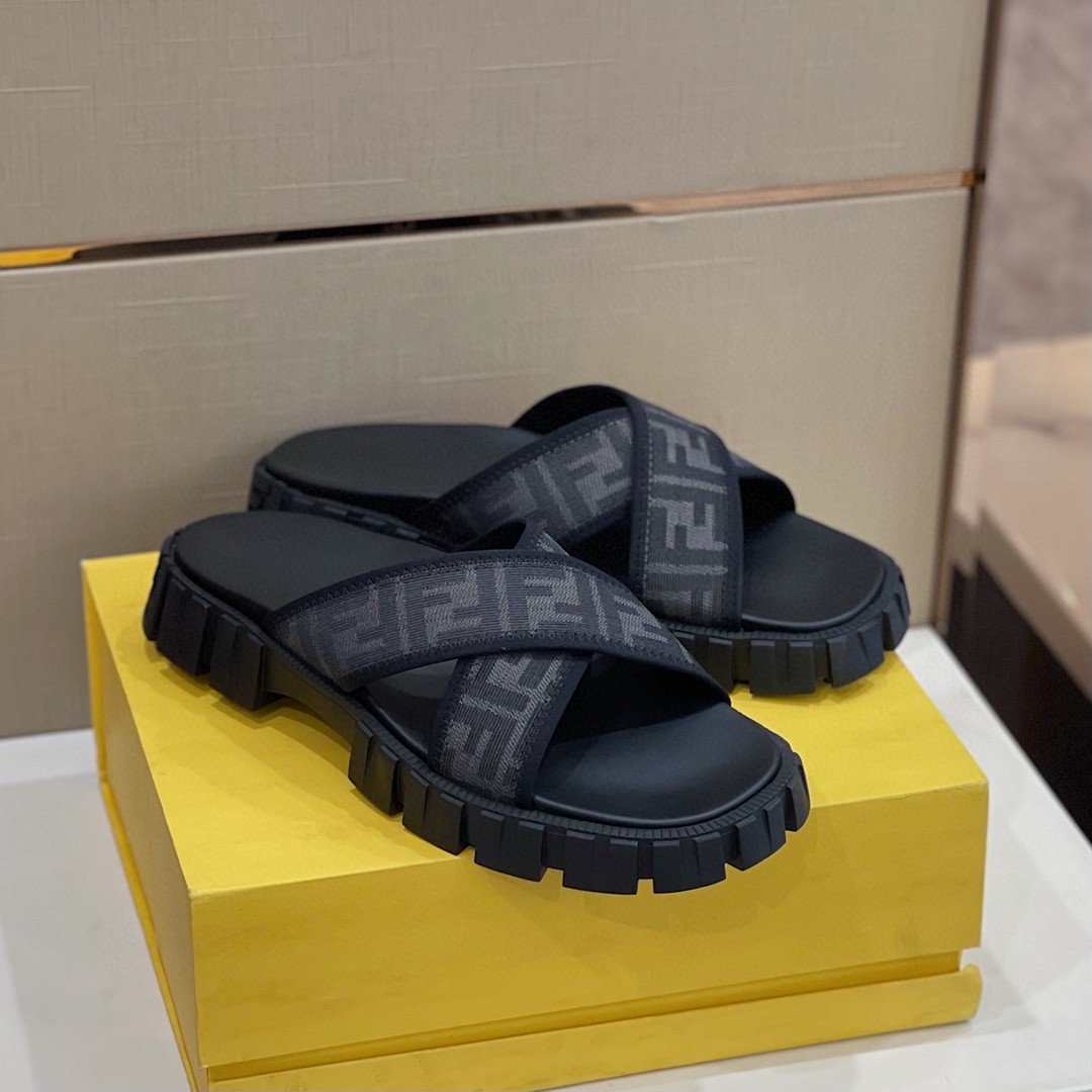 Fendi Force Black Slides For Men